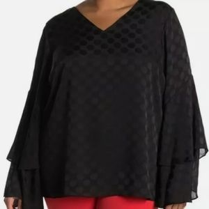 NWT Calvin Klein Tonal Dot Bell Sleeve Blouse Large